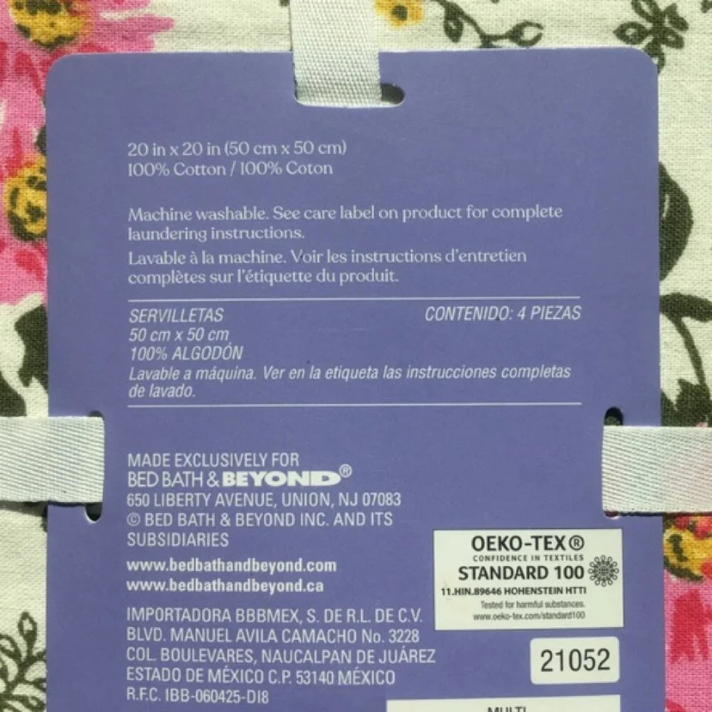 new Set of 8 Wild Sage Pink Garden Floral 100% Cotton 20x20-inch Fabric Napkins